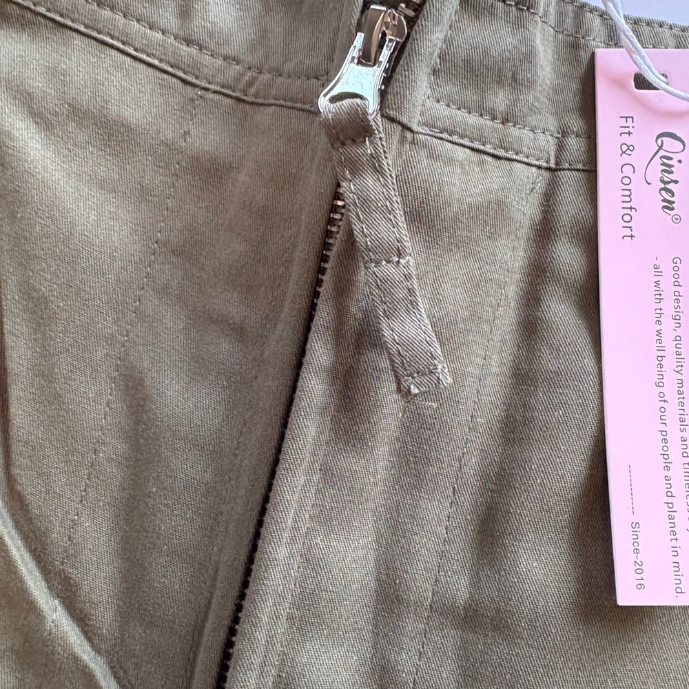 Qinsen Women's Small Olive Green High‎ Waist Wide Leg Cargo Pants Elastic NWT - Picture 5 of 10
